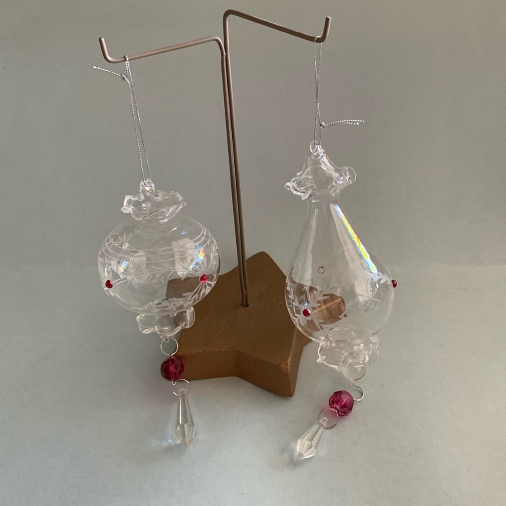 Set of two Clear glass christmas ornaments